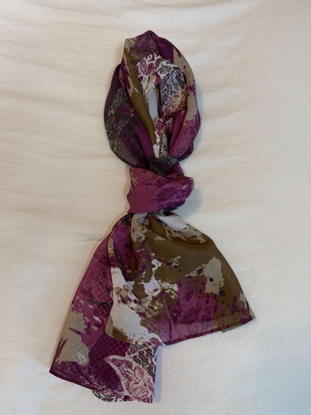 Christopher & Banks Purple and Olive Abstract Lightweight Scarf